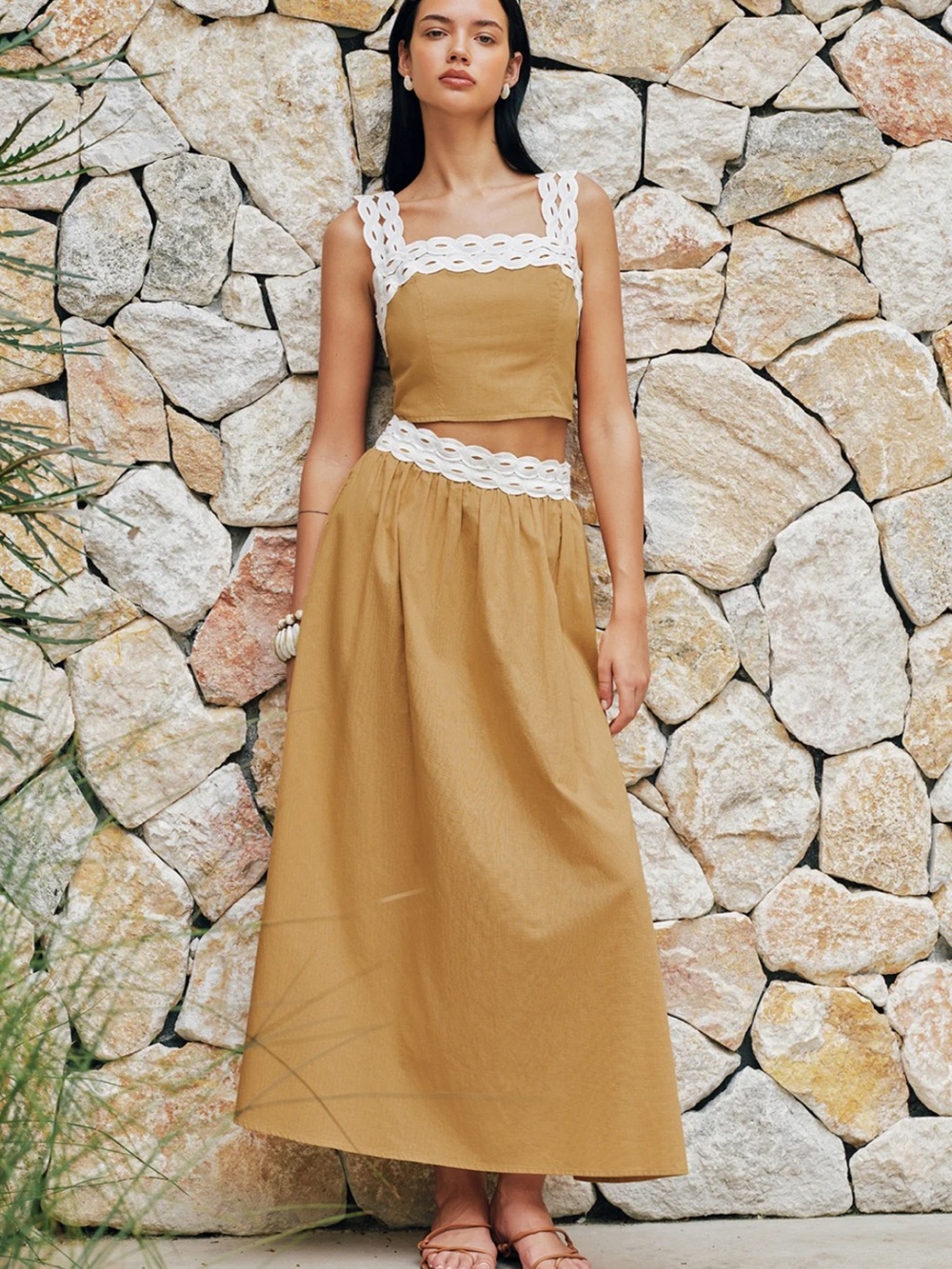 Commense Contrast Trim Cotton Linen Top & Skirt Set Size Large NWT - Picture 7 of 8